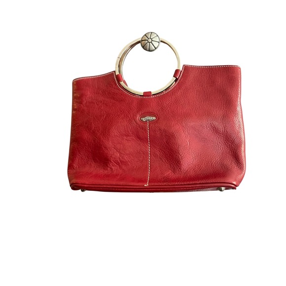 Cuoieria Fiorentina Red Leather Satchel Bag Round Handle Stylish Tote with strap - Picture 3 of 13